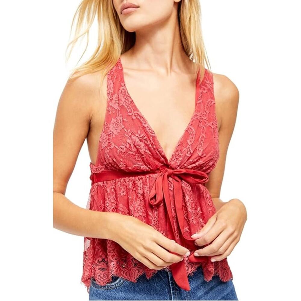 Free People Chante Lace Tie-Front Tank Top Frenchie Kiss XS 0/2 NEW
